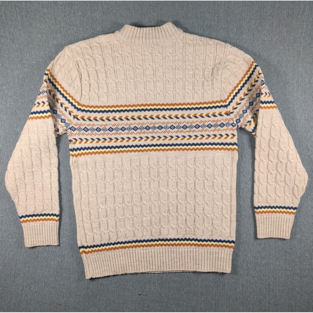 Vtg Fair Isle Knit LORD JEFF Sweater Mens M Beige Blue Wintuk Orlon USA Stripes - Picture 7 of 7